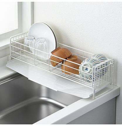 ヨシカワ 日本製 シンクサイド 幅の広がる水切り 抗菌ホワイト仕上げ 深型 燕三条 幅15~27.5×奥行57cm スライド 水切りラック 水切りカゴ 水切りかご 伸縮 大容量 白 ホワイト 1306239