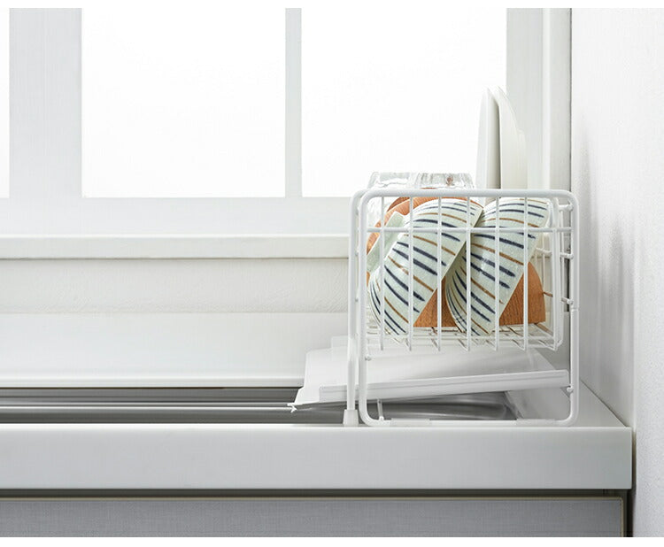 ヨシカワ 日本製 シンクサイド 幅の広がる水切り 抗菌ホワイト仕上げ 深型 燕三条 幅15~27.5×奥行57cm スライド 水切りラック 水切りカゴ 水切りかご 伸縮 大容量 白 ホワイト 1306239