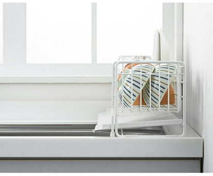 ヨシカワ 日本製 シンクサイド 幅の広がる水切り 抗菌ホワイト仕上げ 深型 燕三条 幅15~27.5×奥行57cm スライド 水切りラック 水切りカゴ 水切りかご 伸縮 大容量 白 ホワイト 1306239