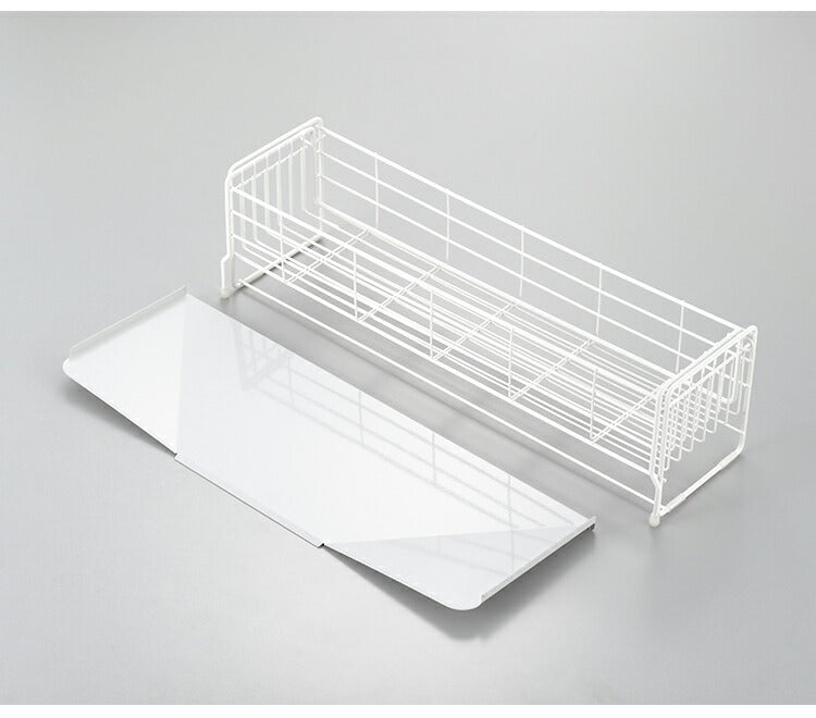 ヨシカワ 日本製 シンクサイド 幅の広がる水切り 抗菌ホワイト仕上げ 深型 燕三条 幅15~27.5×奥行57cm スライド 水切りラック 水切りカゴ 水切りかご 伸縮 大容量 白 ホワイト 1306239