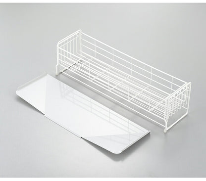 ヨシカワ 日本製 シンクサイド 幅の広がる水切り 抗菌ホワイト仕上げ 深型 燕三条 幅15~27.5×奥行57cm スライド 水切りラック 水切りカゴ 水切りかご 伸縮 大容量 白 ホワイト 1306239