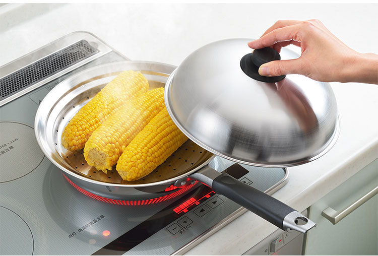 日本製 燕三条 お手入れ簡単! ステンレス卓上鍋 蒸し器セット 26cm 【ガラス窓なし】 ガス火・IH対応 洗いやすいステンレス卓上鍋 のせるだけ蒸し器 卓上鍋 ステンレス 蒸し器 せいろ 蒸しプレート