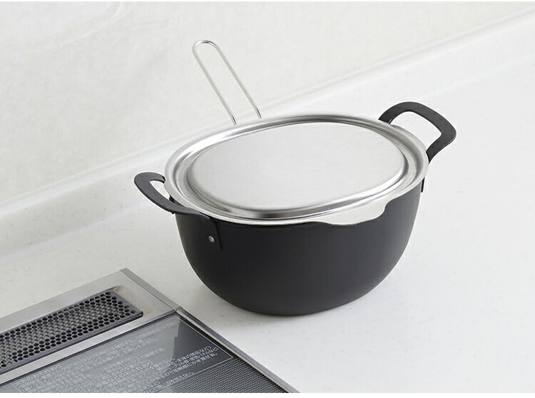 ヨシカワ aikata 鉄製揚げ鍋+専用ザル+フタ 3点セット 日本製 燕三条 ガス火 IH対応 楕円 オーバル 天ぷら鍋 揚げ鍋 ざる ザル フタ 蓋 フライヤー バスケット アイカタ Yoshikawa