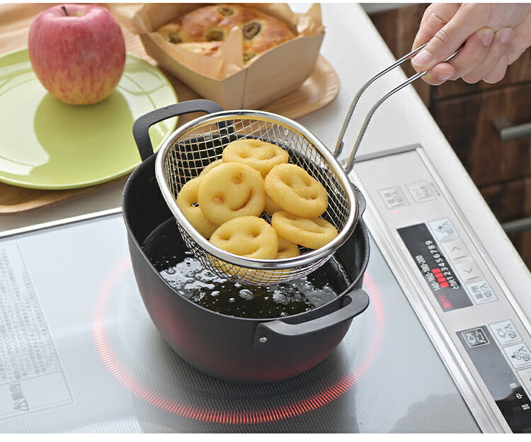 ヨシカワ aikata 鉄製揚げ鍋+専用ザル 2点セット 日本製 燕三条 ガス火 IH対応 楕円 オーバル 天ぷら鍋 揚げ鍋 ざる ザル フライヤー バスケット アイカタ Yoshikawa