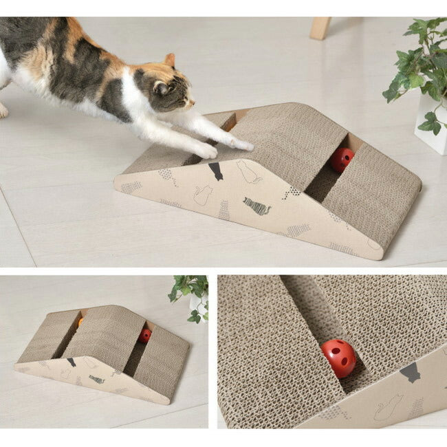 爪とぎ 猫 ボール付 動物病院の先生がお勧め 山型 ダンボール 鈴 おすすめ かわいい 段ボール 頑丈 ガリガリ ねこ つめとぎ ペット用品 爪研ぎ 安定(代引不可)