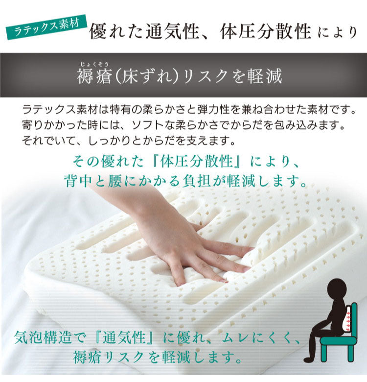 ラテックス クッション 腰サポート 介護ヘルパーさんお勧め 天然ラテックス 33×37cm 車いす 背あて 耐久性 体圧分散 床ずれ軽減 弾力 洗えるカバー 座布団 プレゼント ギフト 介護 サポート 滑り止め(代引不可)