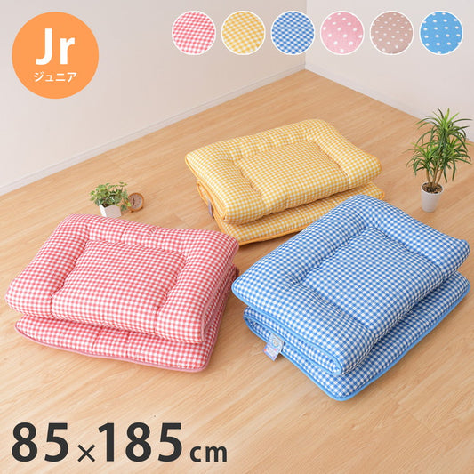 日本製 色柄 敷布団 ジュニア 約85×185cm 抗菌防臭加工 固くわた入り 三層構造 選べる6種 ドット ちぇく 軽量 コンパクト 国産 持ち運び簡単 ほこりの出にくい 来客用 一人暮らし ワンルーム 新生活(代引不可)