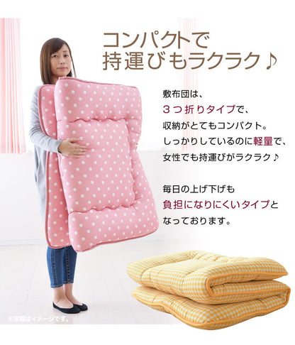 日本製 色柄 敷布団 ジュニア 約85×185cm 抗菌防臭加工 固くわた入り 三層構造 選べる6種 ドット ちぇく 軽量 コンパクト 国産 持ち運び簡単 ほこりの出にくい 来客用 一人暮らし ワンルーム 新生活(代引不可)