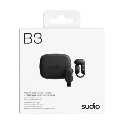 【国内正規品】 sudio B3 イヤーカフ型オープンイヤーイヤホン クリップ ワイヤレス Bluetooth SBC 防水 IPX4 マイク 音声アシスタント コンパクト 北欧 おしゃれ ながら聞き USB TypeC ブラック
