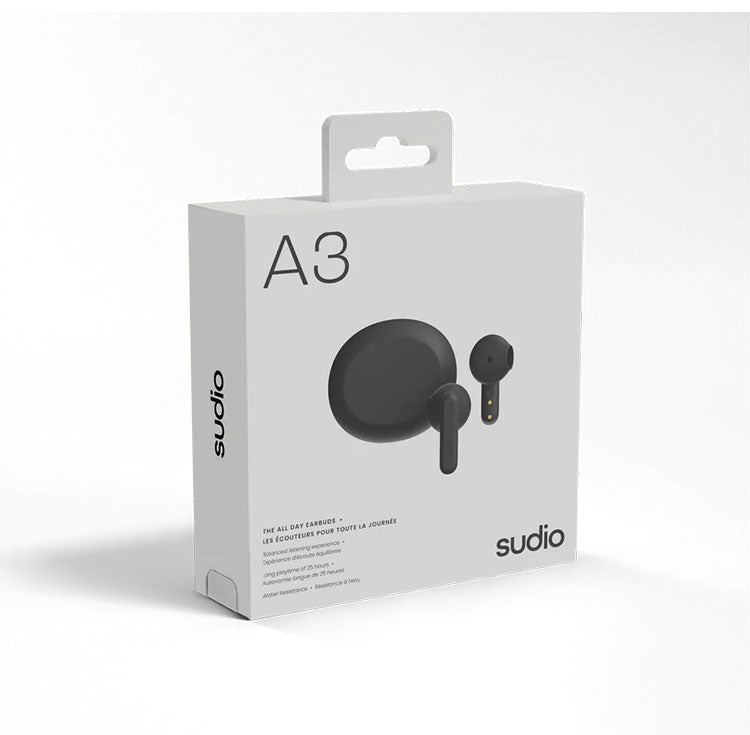 【国内正規品】 sudio A3 インナーイヤー型完全ワイヤレスイヤホン Bluetooth SBC 防水 IPX4 マイク 音声アシスタント コンパクト USB TypeC 北欧 おしゃれ ブラック ホワイト