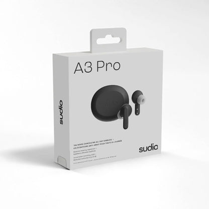【国内正規品】 sudio A3 Pro カナル型完全ワイヤレスイヤホン Bluetooth アクティブノイズキャンセリング SBC 防水 IPX4 マイク 音声アシスタント イヤーチップ コンパクト USB TypeC 北欧 おしゃれ
