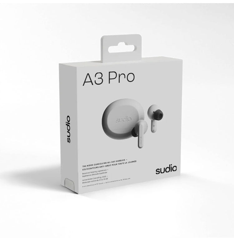 【国内正規品】 sudio A3 Pro カナル型完全ワイヤレスイヤホン Bluetooth アクティブノイズキャンセリング SBC 防水 IPX4 マイク 音声アシスタント イヤーチップ コンパクト USB TypeC 北欧 おしゃれ