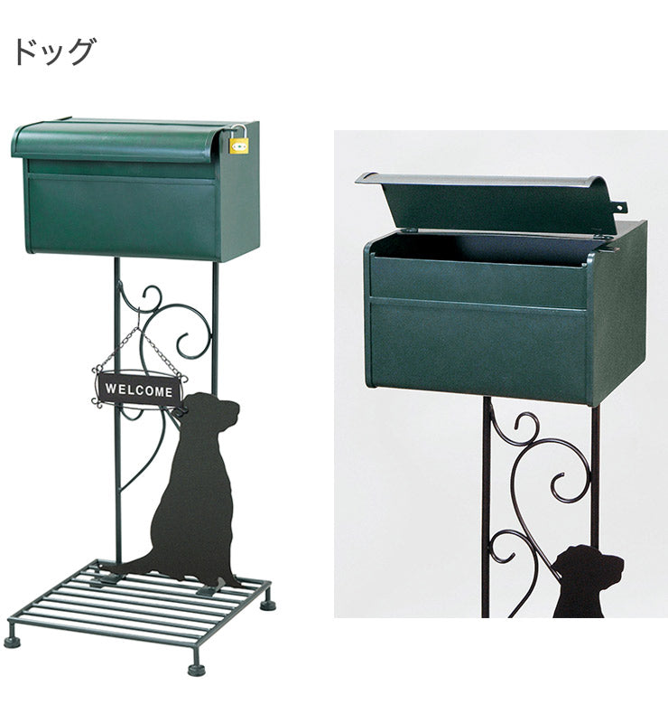 ポスト ドック キャット スタンドタイプ 置き型 鍵付き 郵便受け ポスト スタンド 表札用シール付き 南京錠付き 工事不要 組立式(代引不可)