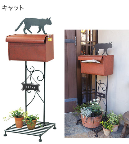 ポスト ドック キャット スタンドタイプ 置き型 鍵付き 郵便受け ポスト スタンド 表札用シール付き 南京錠付き 工事不要 組立式(代引不可)