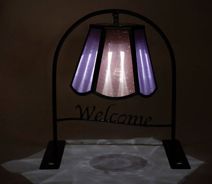 ウェルカムソーラー スクエア ガーデンライト ソーラー ポールライト 屋外 防水 明るい 暖色 電球色 おしゃれ 北欧 庭 玄関 外灯 スポットライト 光センサー付き ステンドグラスウェーブ SI-2922(代引不可)