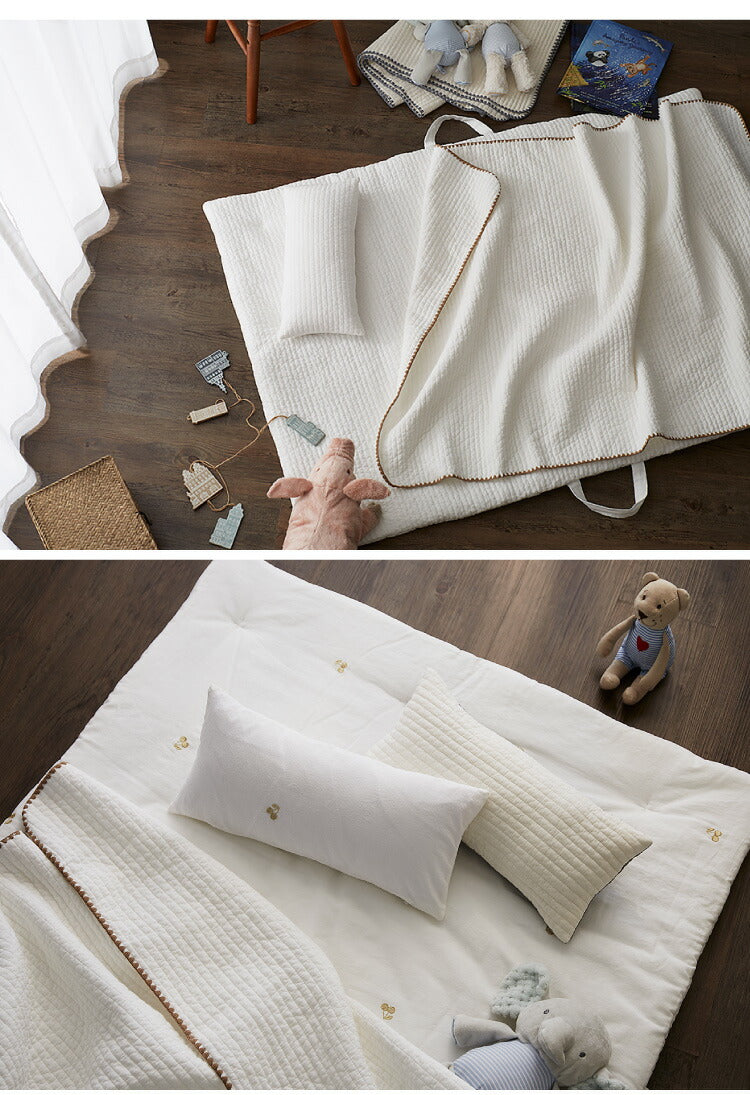 イブル お昼寝4点セット 洗える 繋ぎ目なし キルティング 敷き布団 掛布団 枕カバー 枕本体 お昼寝布団 マルチカバー ベビー