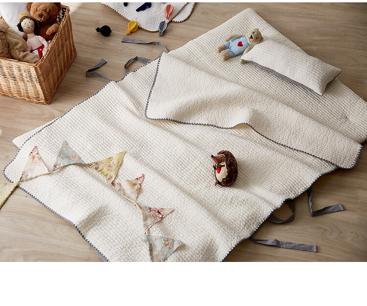 イブル お昼寝4点セット 洗える 繋ぎ目なし キルティング 敷き布団 掛布団 枕カバー 枕本体 お昼寝布団 マルチカバー ベビー