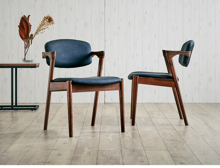 ダイニングチェア 2脚セット 2個組 ウォールナット 天然木 チェア 肘掛け 椅子 いす 合皮 デザインチェア おしゃれ モダン 北欧 シンプル 背もたれ ナチュラル インテリア(代引不可)