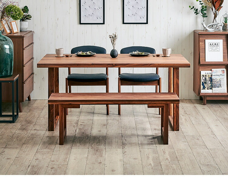 ダイニングセット 4人掛け 4点セット 幅135 ウォールナット無垢材 ベンチ ダイニングテーブルセット 合皮 天然木 ダイニングチェア 食卓 テーブル 椅子 いす(代引不可)