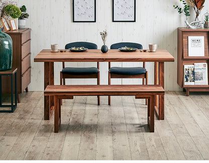 ダイニングセット 4人掛け 4点セット 幅150 ウォールナット無垢材 ベンチ ダイニングテーブルセット 合皮 天然木 ダイニングチェア 食卓 テーブル 椅子 いす(代引不可)