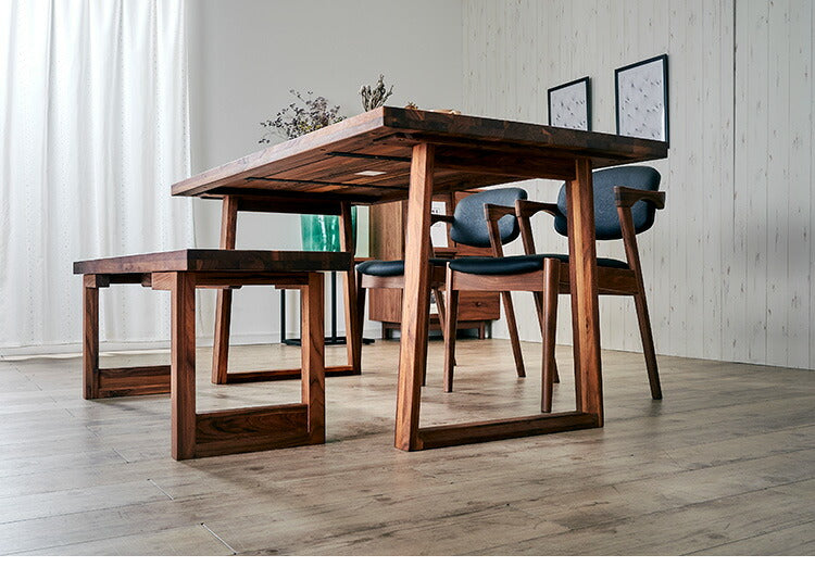 ダイニングセット 4人掛け 4点セット 幅150 ウォールナット無垢材 ベンチ ダイニングテーブルセット 合皮 天然木 ダイニングチェア 食卓 テーブル 椅子 いす(代引不可)