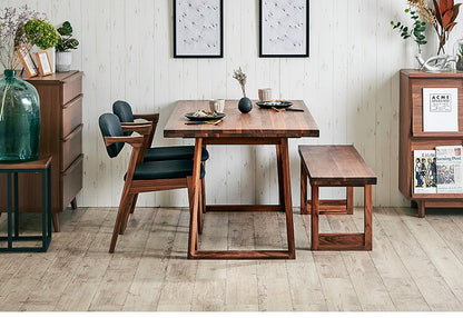 ダイニングセット 4人掛け 4点セット 幅165 ウォールナット無垢材 ベンチ ダイニングテーブルセット 合皮 天然木 ダイニングチェア 食卓 テーブル 椅子 いす(代引不可)