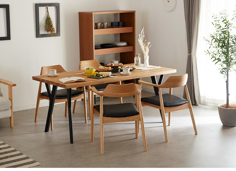 ダイニングセット 4人掛け 5点セット オーク無垢材 ダイニングテーブルセット 幅165 合皮 天然木 ダイニングチェア 食卓 テーブル 椅子 いす(代引不可)