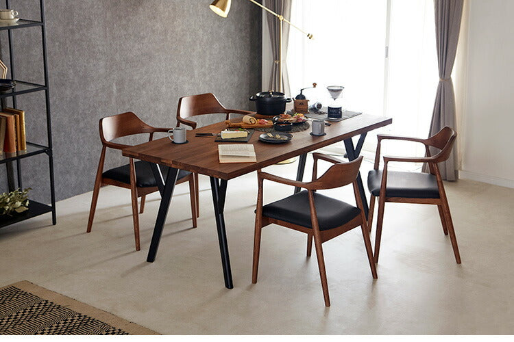 ダイニングセット 4人掛け 5点セット 幅165 ウォールナット無垢材 ダイニングテーブルセット 合皮 天然木 ダイニングチェア 食卓 テーブル 椅子 いす(代引不可)