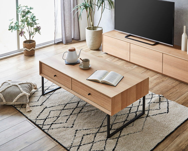 センターテーブル 幅120cm 長方形 コーヒーテーブル タモ ウォールナット 天然木 木製 木目調 スチール ローテーブル 収納付き 引き出し付き コンパクト おしゃれ 北欧 一人暮らし 新生活(代引不可)