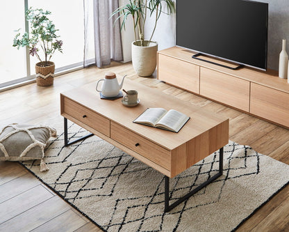 センターテーブル 幅120cm 長方形 コーヒーテーブル タモ ウォールナット 天然木 木製 木目調 スチール ローテーブル 収納付き 引き出し付き コンパクト おしゃれ 北欧 一人暮らし 新生活(代引不可)