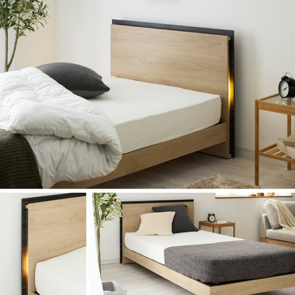 ベッドフレーム単品 セミダブルサイズ 幅125cm LEDライト付き コンセント1口付き グレー フレーム 収納 スペース 家具 インテリア(代引不可)