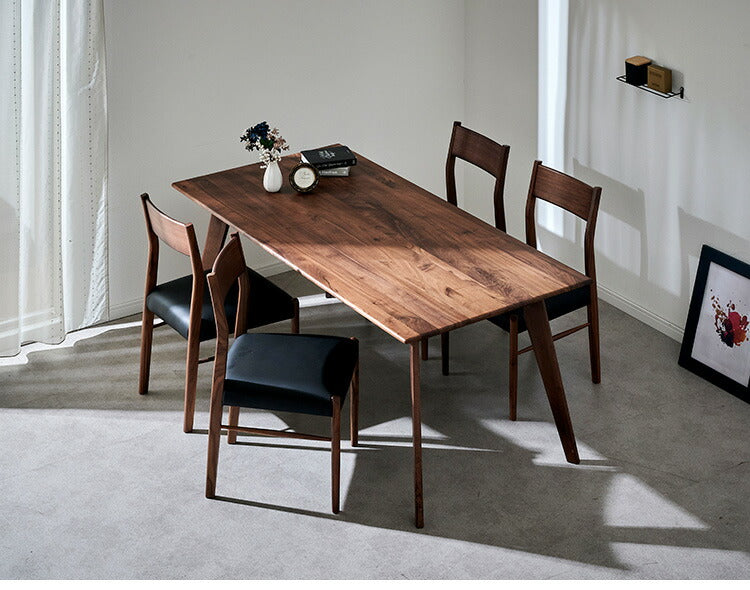 ダイニングセット 4人掛け 5点セット ウォールナット無垢材 ダイニングテーブルセット 幅150 合皮 天然木 ダイニングチェア 食卓 テーブル 椅子 いす(代引不可)