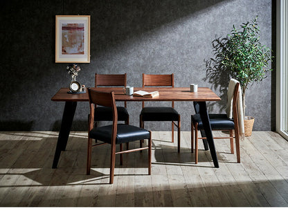 ダイニングセット 4人掛け 5点セット ウォールナット無垢材 ダイニングテーブルセット 幅150 合皮 天然木 ダイニングチェア 食卓 テーブル 椅子 いす(代引不可)