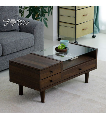 テーブルドレッサー 幅95 完成品 コンパクト 95×45 引き出し 収納 ガラス天板 センターテーブル リビングテーブル 白 ホワイト 北欧 韓国インテリア おしゃれ(代引不可)