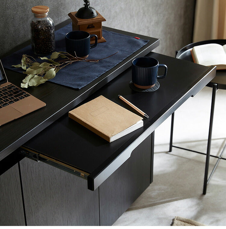 サイドボード キャビネット 幅160 奥行40 高さ70 完成品 ライティングビューロー おしゃれ 国産 スライドレール 白 ホワイト ブラック 木目 木製(代引不可)