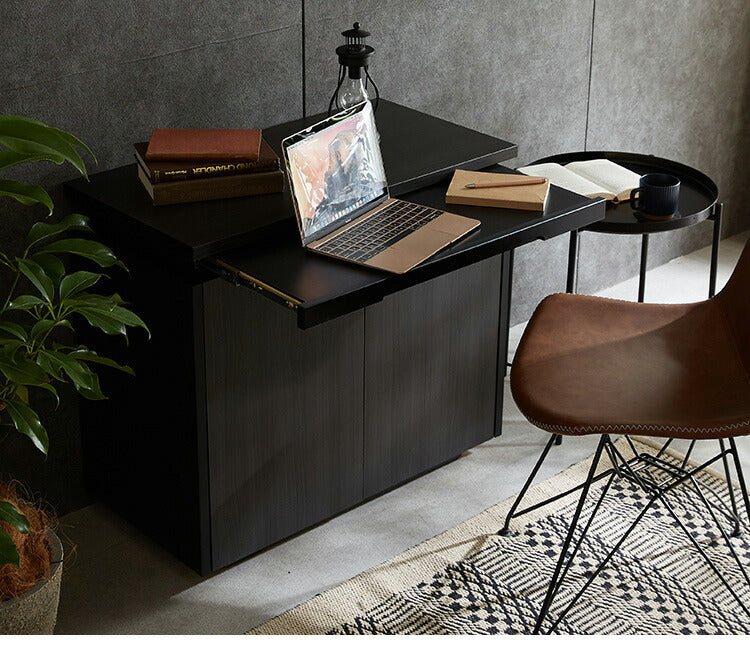 サイドボード キャビネット 幅80 奥行40 高さ70 完成品 ライティングビューロー おしゃれ 国産 スライドレール 白 ホワイト ブラック 木目 木製(代引不可)