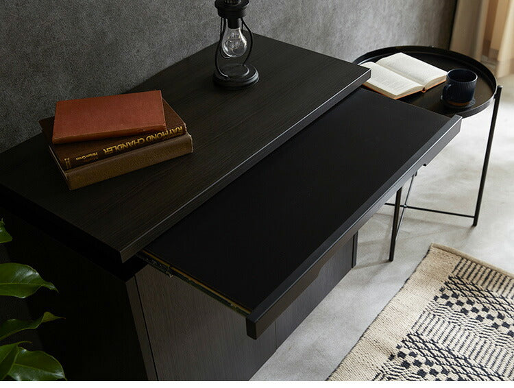 サイドボード キャビネット 幅80 奥行40 高さ70 完成品 ライティングビューロー おしゃれ 国産 スライドレール 白 ホワイト ブラック 木目 木製(代引不可)