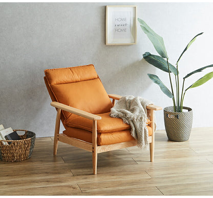 ソファー 幅71cm 1人掛け ソファ おしゃれ 木製 北欧 リクライニング リクライニングソファ 6段階調整可能 木肘ソファ カフェ 無垢材 ナチュラル 広め ファブリック(代引不可)