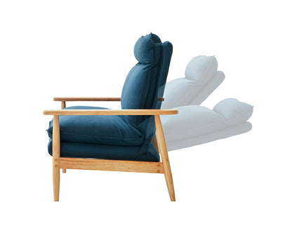 リクライニングソファ スツール1個付き 幅71cm ソファ おしゃれ 木製 北欧 リクライニング リクライニングソファ 6段階調整可能 木肘ソファ カフェ 無垢材 ナチュラル 広め ファブリック(代引不可)