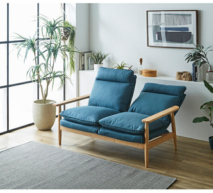 ソファー 幅126cm 2人掛け ソファ おしゃれ 木製 北欧 リクライニング リクライニングソファ 6段階調整可能 木肘ソファ カフェ 無垢材 ナチュラル 広め ファブリック(代引不可)