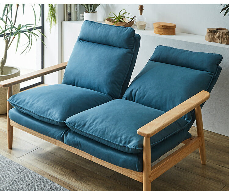 ソファー 幅126cm 2人掛け ソファ おしゃれ 木製 北欧 リクライニング リクライニングソファ 6段階調整可能 木肘ソファ カフェ 無垢材 ナチュラル 広め ファブリック(代引不可)