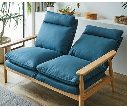 ソファー 幅126cm 2人掛け ソファ おしゃれ 木製 北欧 リクライニング リクライニングソファ 6段階調整可能 木肘ソファ カフェ 無垢材 ナチュラル 広め ファブリック(代引不可)