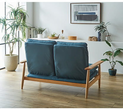 ソファー 幅126cm 2人掛け ソファ おしゃれ 木製 北欧 リクライニング リクライニングソファ 6段階調整可能 木肘ソファ カフェ 無垢材 ナチュラル 広め ファブリック(代引不可)