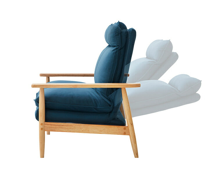 リクライニングソファ スツール1個付き 幅126cm ソファ おしゃれ 木製 北欧 リクライニング リクライニングソファ 6段階調整可能 木肘ソファ カフェ 無垢材 ナチュラル 広め ファブリック(代引不可)