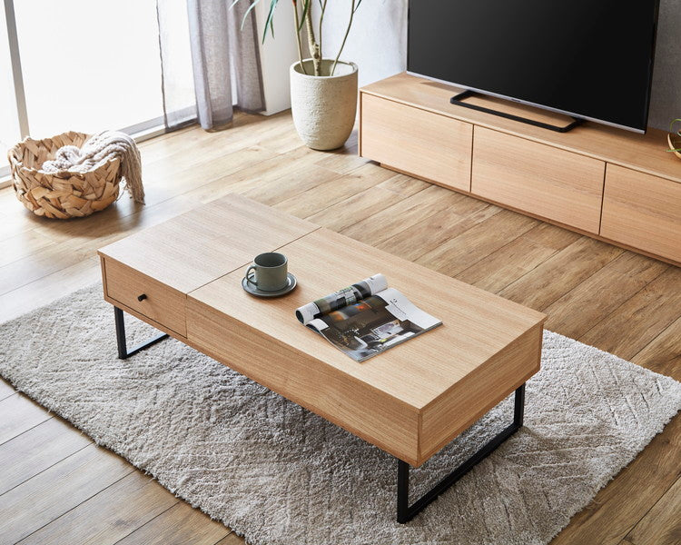 リビングテーブル 幅120cm 昇降テーブル ローテーブル リフティングテーブル 天然木 センターテーブル PCデスク コンパクト テレワーク 在宅ワーク おしゃれ 北欧 シンプル モダン 天板昇降(代引不可)