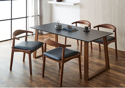 ダイニングテーブルセット 天然木 ダイニング5点セット 無垢集成材 ウォールナット 4人掛け 160×80 スクエア脚 肘付 おしゃれ テーブル チェア 4脚(代引不可)