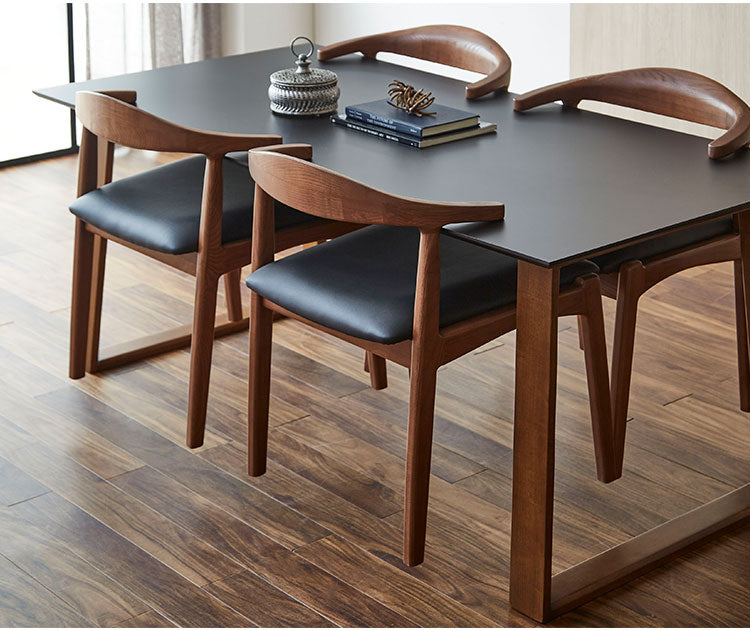 ダイニングテーブルセット 天然木 ダイニング5点セット 無垢集成材 ウォールナット 4人掛け 160×80 スクエア脚 肘付 おしゃれ テーブル チェア 4脚(代引不可)