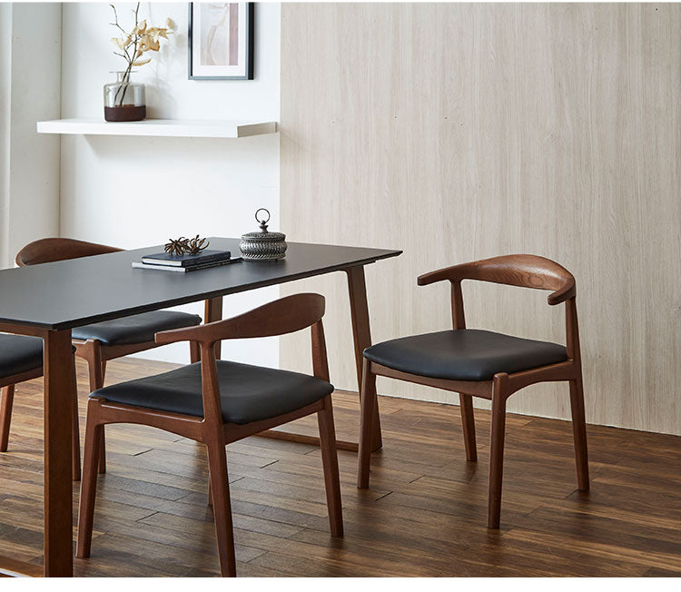 ダイニングテーブルセット 天然木 ダイニング5点セット 無垢集成材 ウォールナット 4人掛け 160×80 スクエア脚 肘付 おしゃれ テーブル チェア 4脚(代引不可)