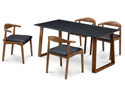 ダイニングテーブルセット 天然木 ダイニング5点セット 無垢集成材 ウォールナット 4人掛け 160×80 スクエア脚 肘付 おしゃれ テーブル チェア 4脚(代引不可)