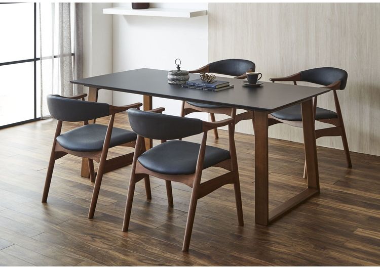 ダイニングテーブルセット 天然木 ダイニング5点セット 無垢集成材 ウォールナット 肘付き ヒジツキ 肘 4人掛け 160×80 スクエア脚 肘付 おしゃれ テーブル チェア 4脚(代引不可)